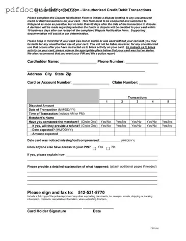 Netspend Dispute Form