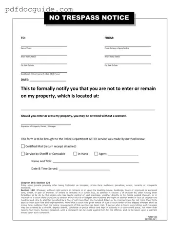 No Trespassing Letter Form