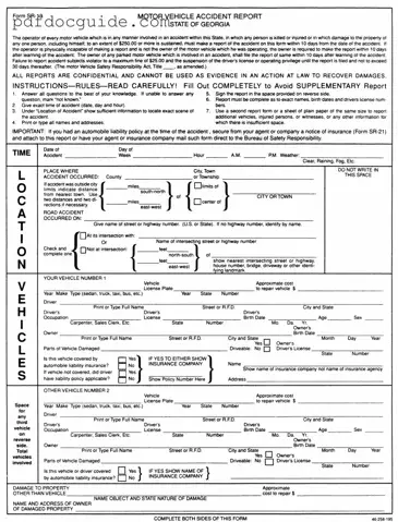 Personal Accident Report Sr 13 Ga Form