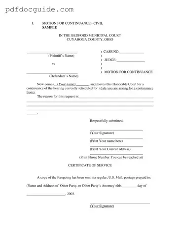 Motion For Continuance Form