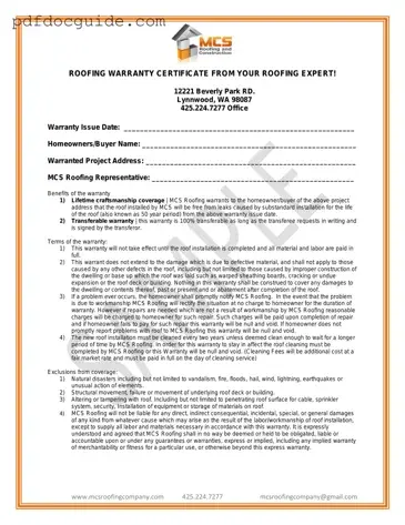 Roofing Warranty Certificate Form