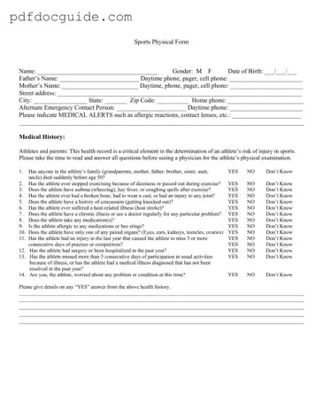 Sports Physical Form