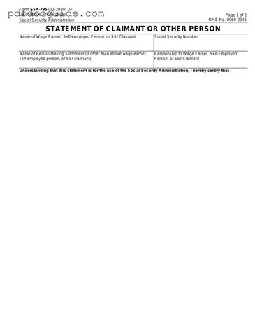 SSA SSA-795 Form
