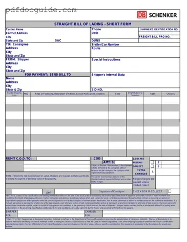 Straight Bill Of Lading Form