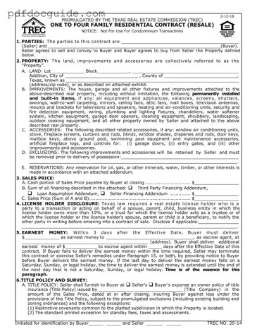 TREC One to four family residential contract Form
