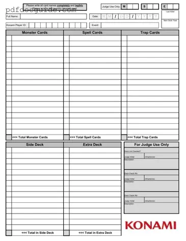 Konami Decklist Form