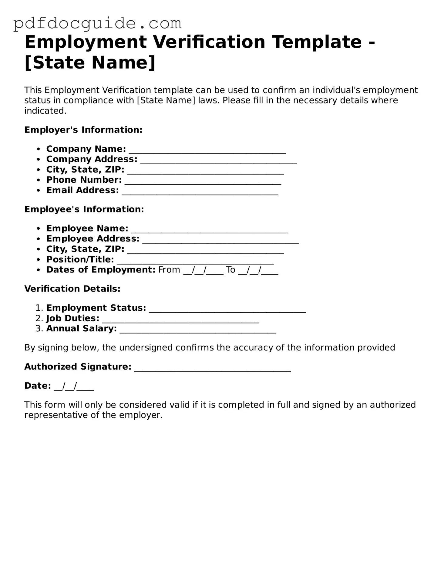 Attorney-Verified Employment Verification Template