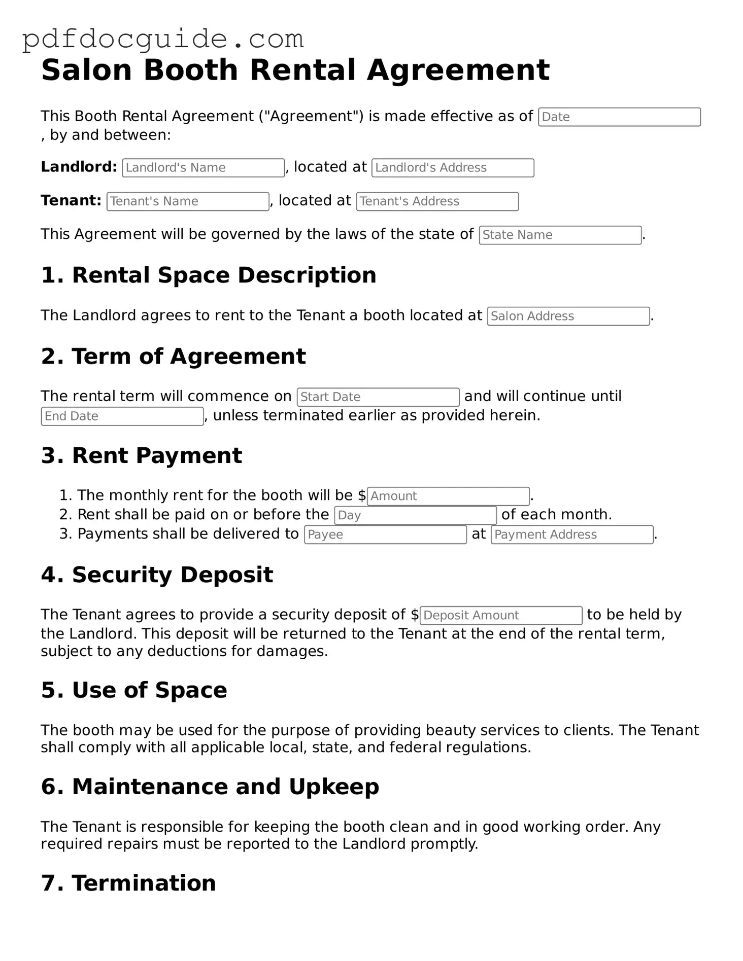 Attorney-Verified Salon Booth Rental Agreement Template