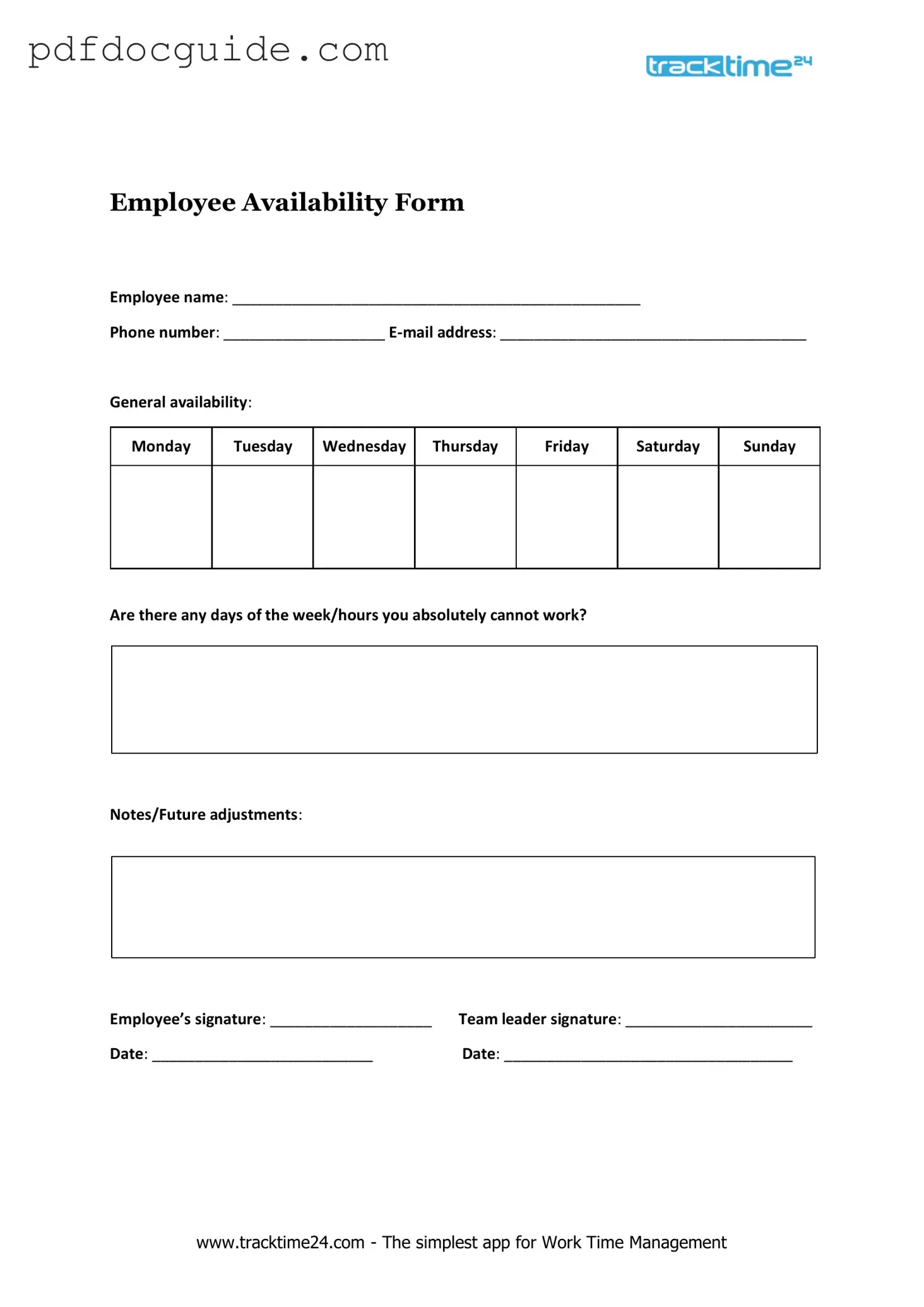 Employee Availability Form