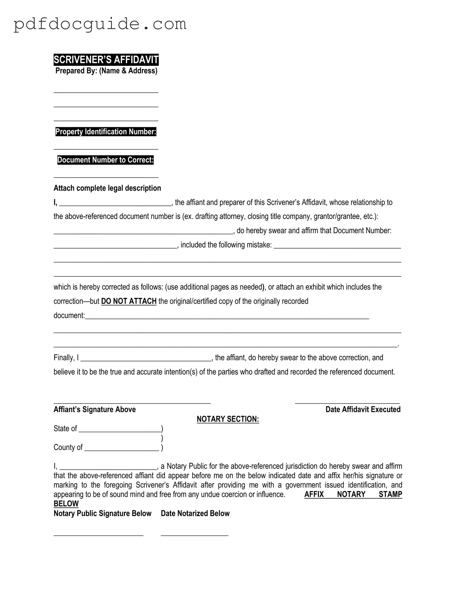 Scrivener's Affidavit Form