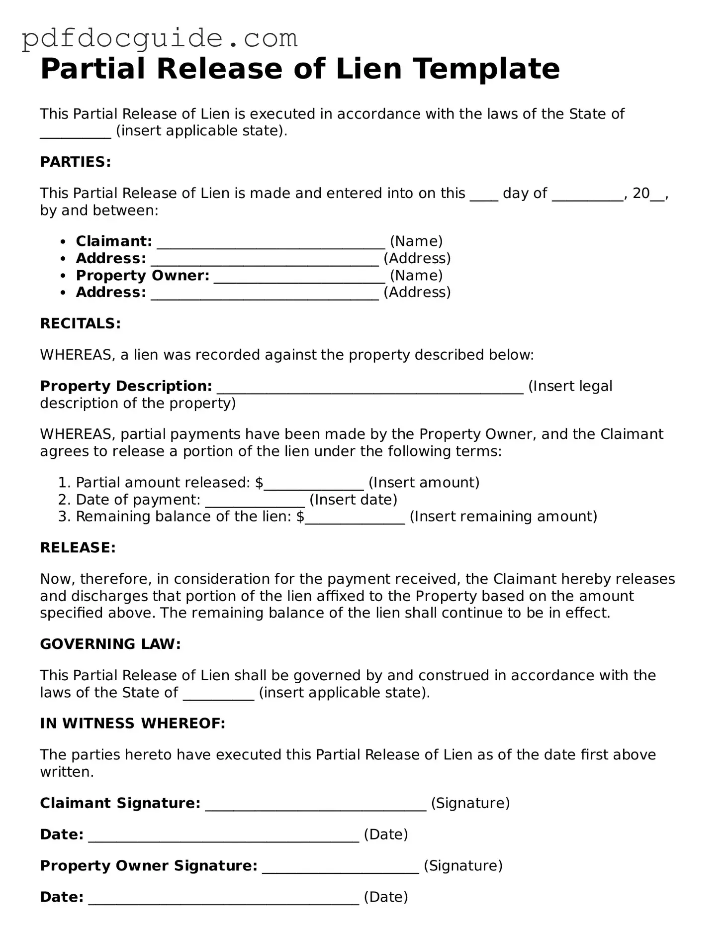 Attorney-Verified Partial Release of Lien Template