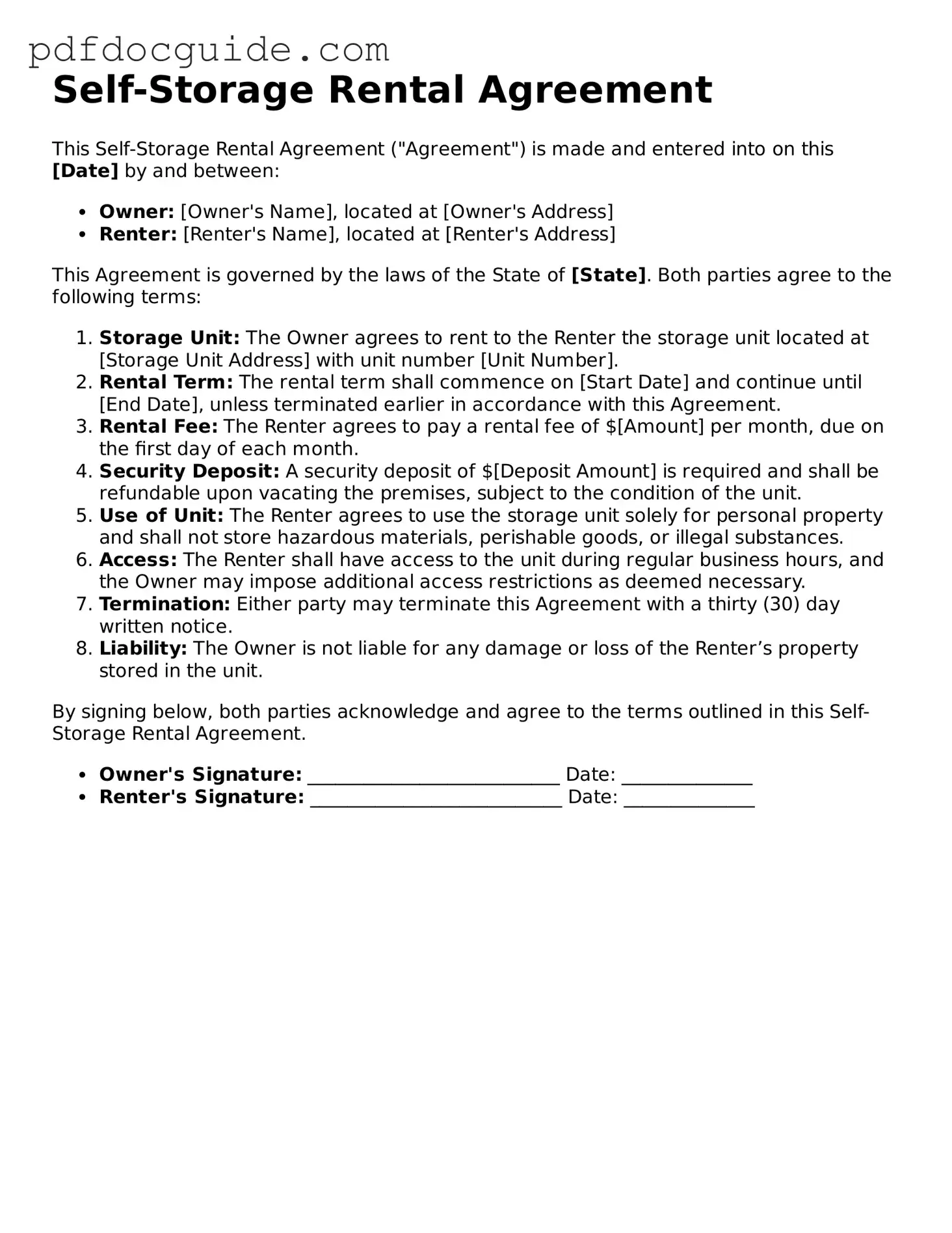 Attorney-Verified Self-Storage Rental Agreement Template