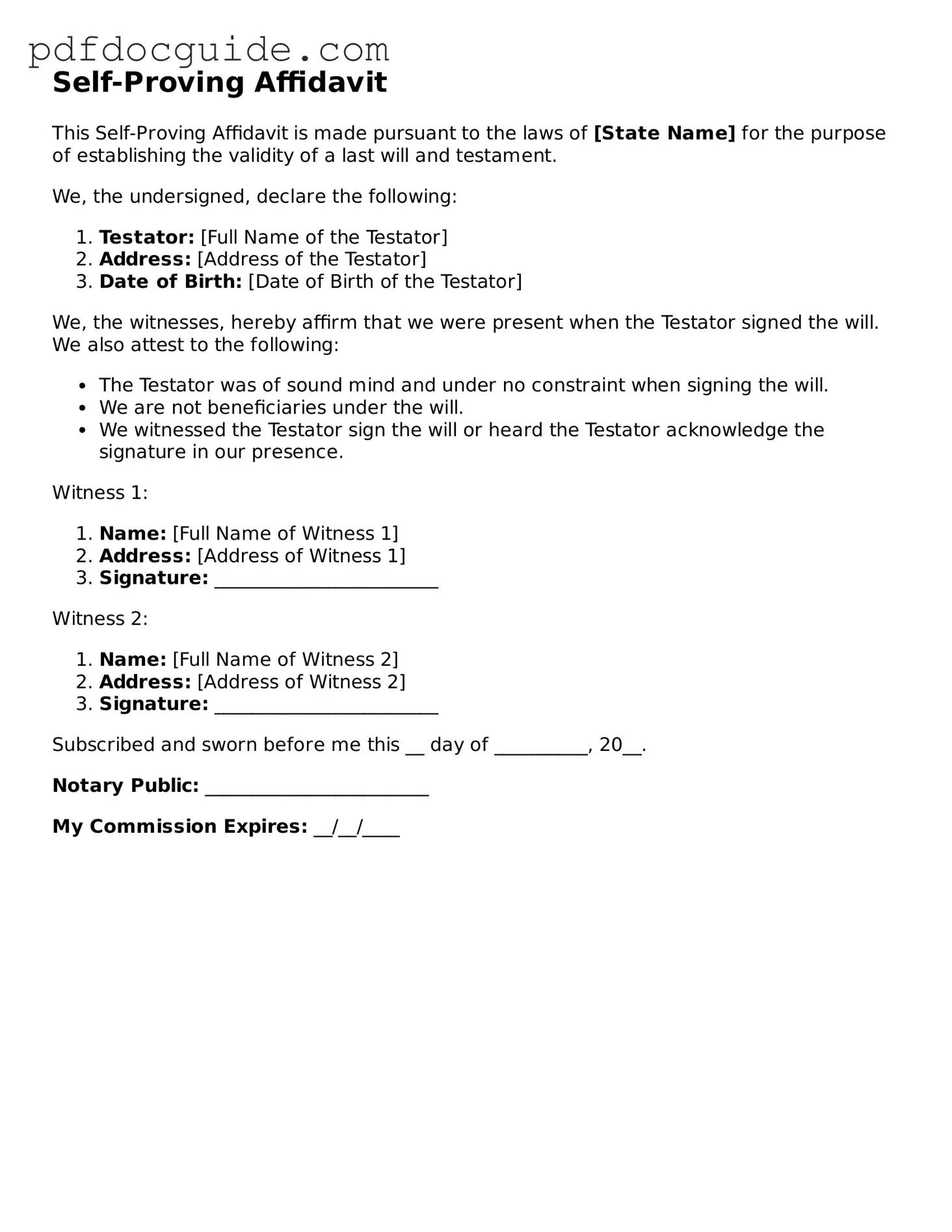 Attorney-Verified Self-Proving Affidavit Template