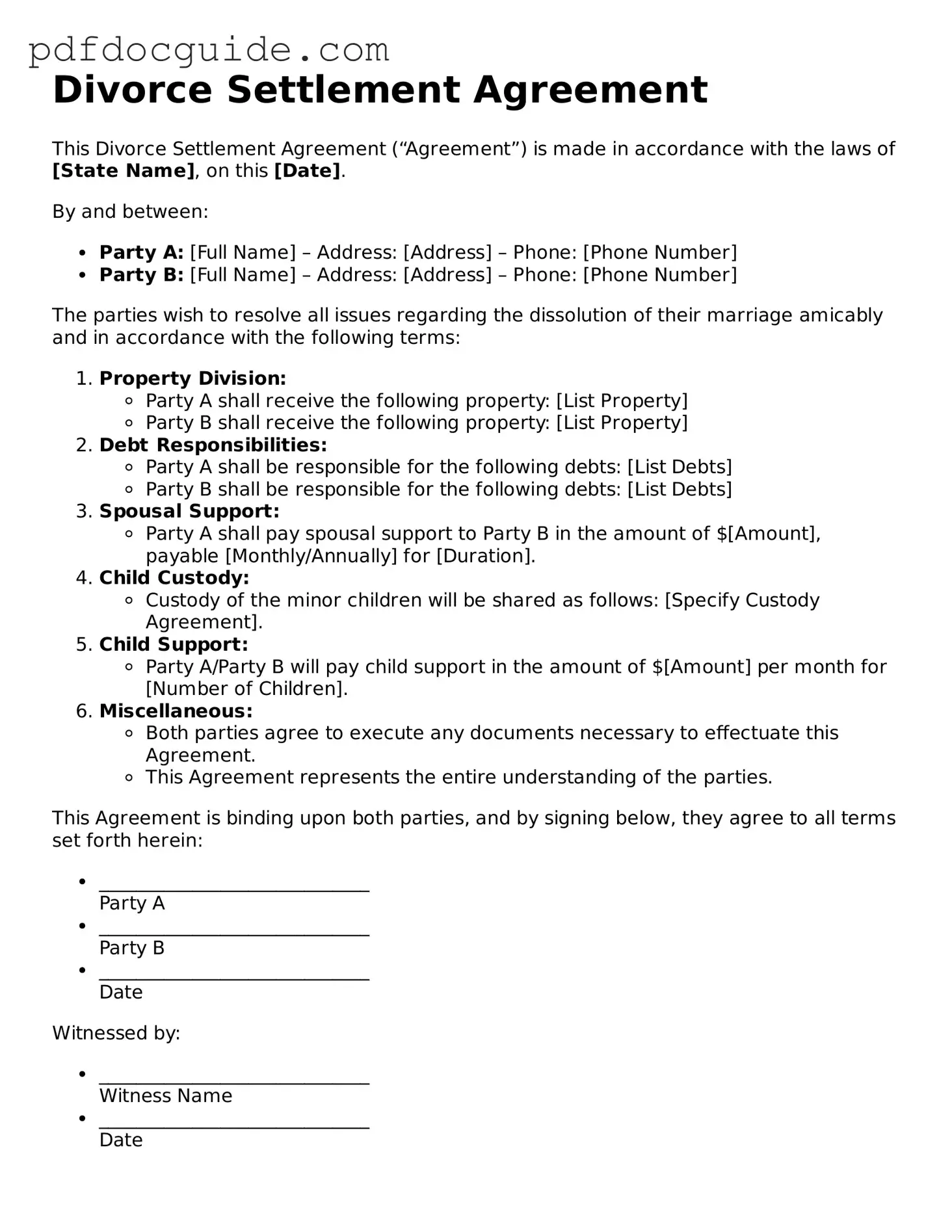 Attorney-Verified Divorce Settlement Agreement Template
