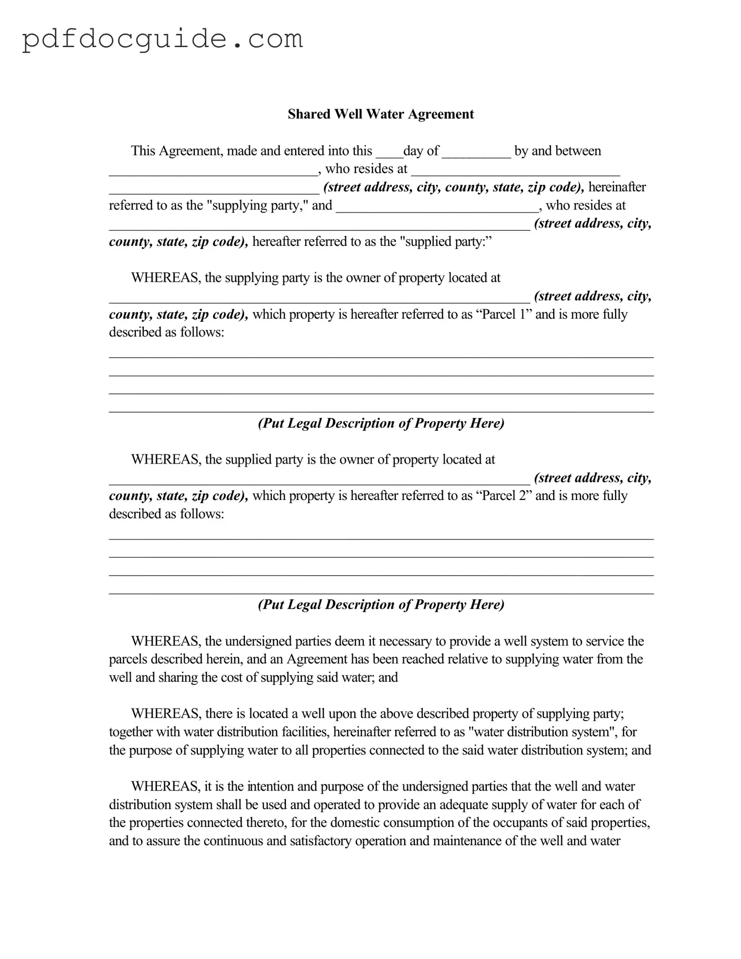 Shared Well Agreement Form