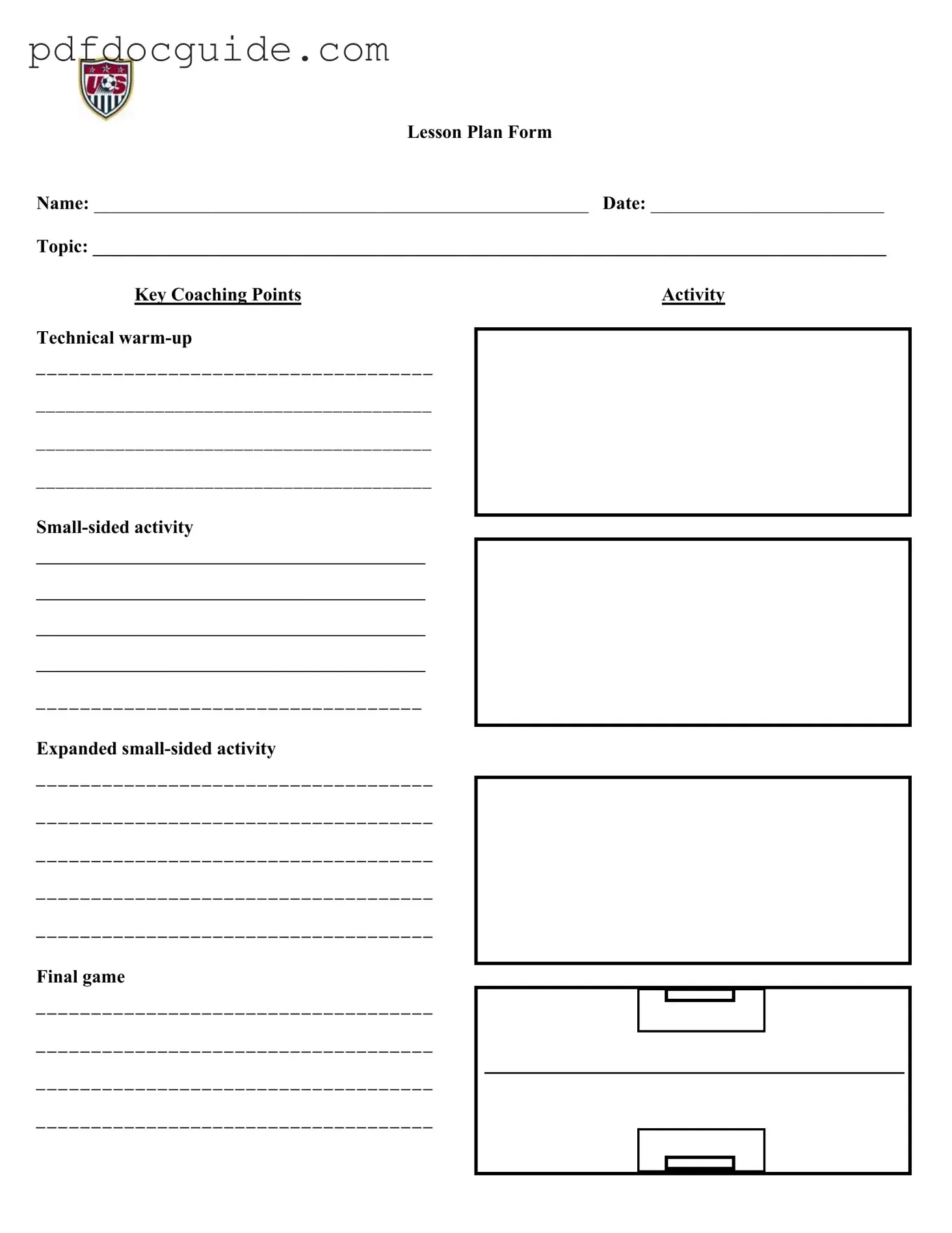 Soccer Training Session Plan Form