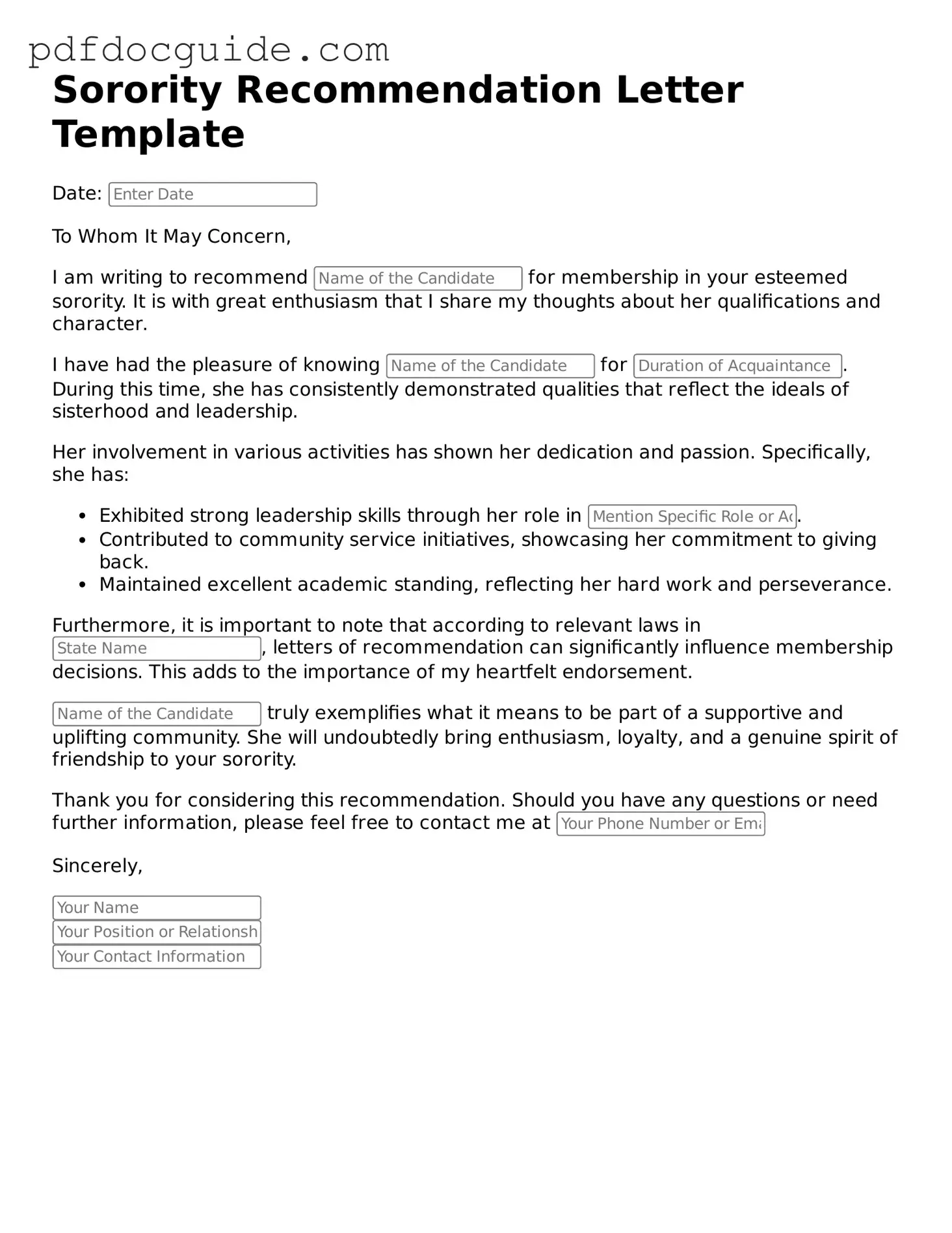 Attorney-Verified Sorority Recommendation Letter Template
