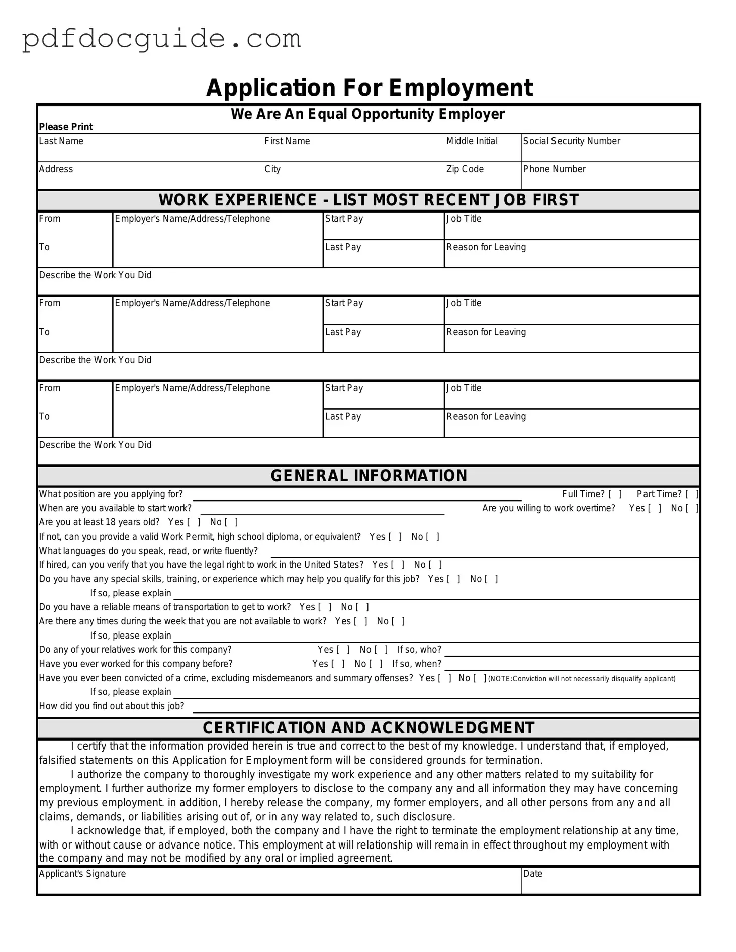 Spanish Application Employment Form