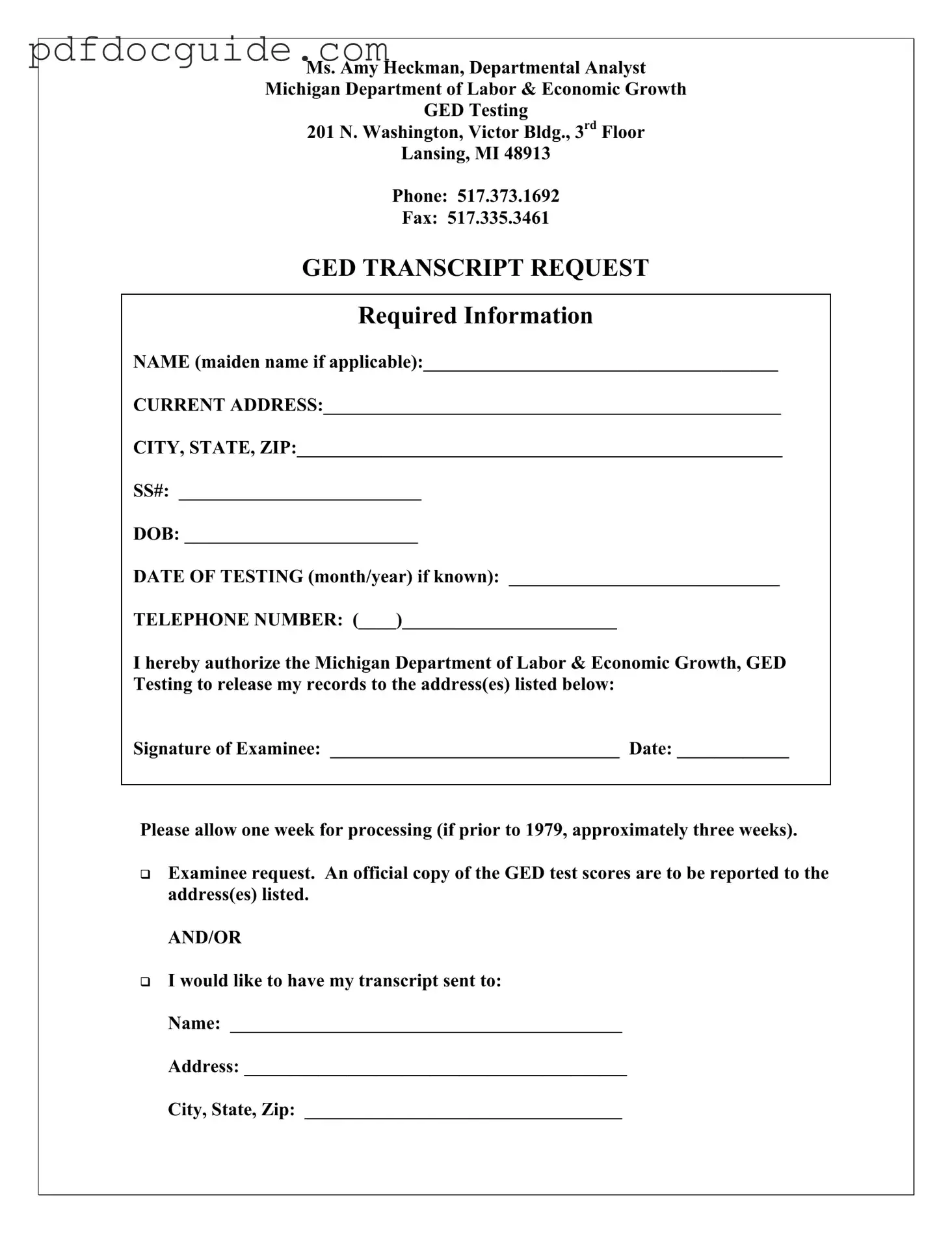 Michigan Ged Transcript Request Form