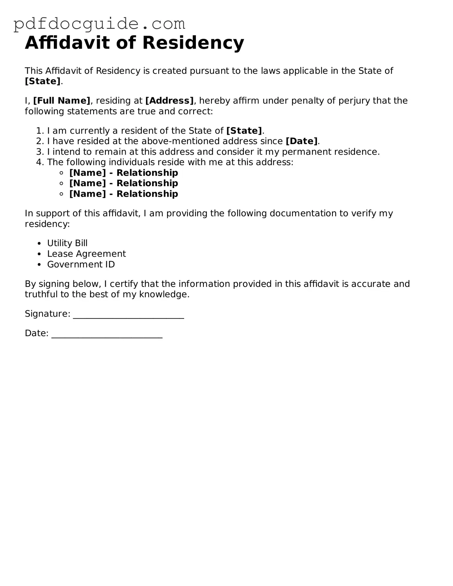 Attorney-Verified Affidavit of Residency Template