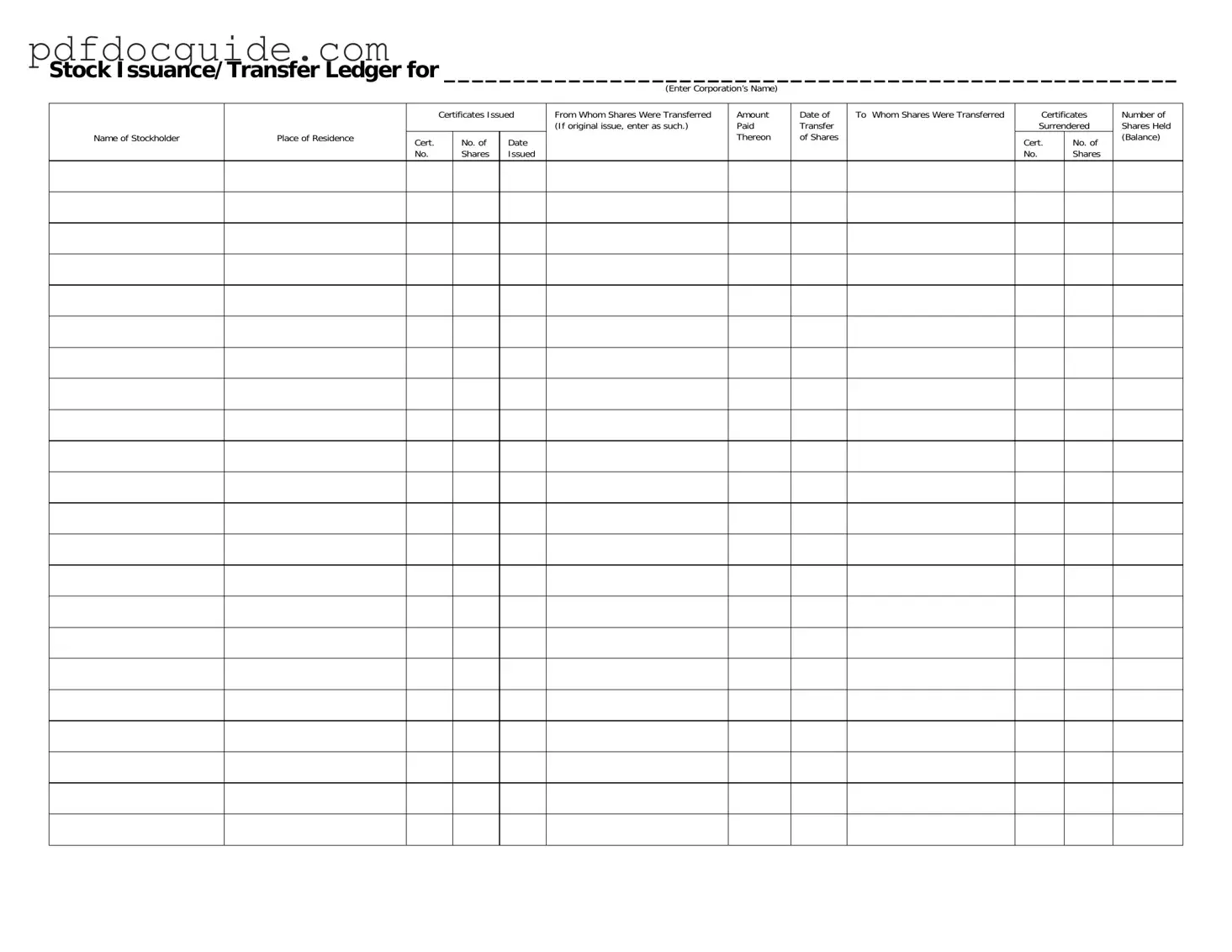 Stock Transfer Ledger Form