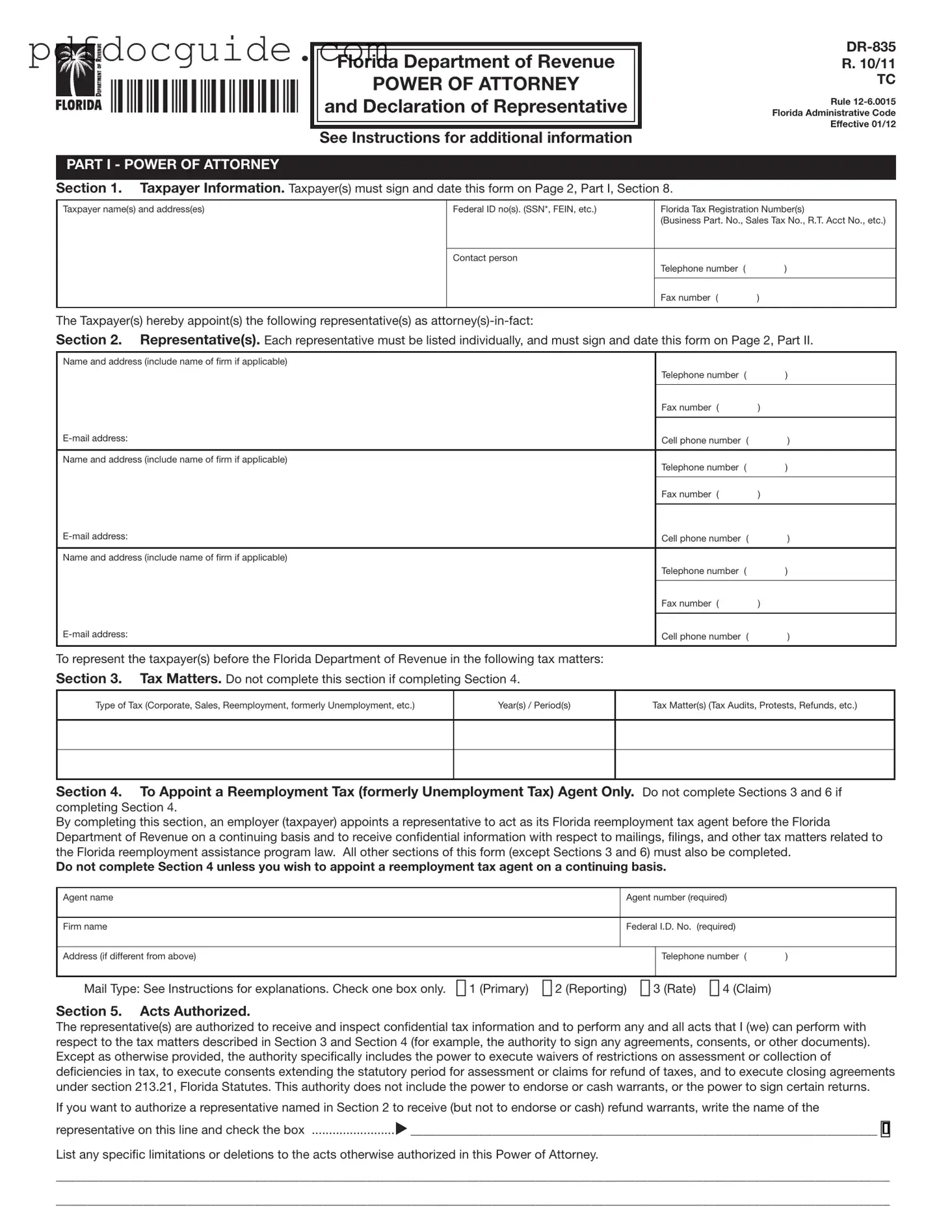 Tax POA dr 835 Form