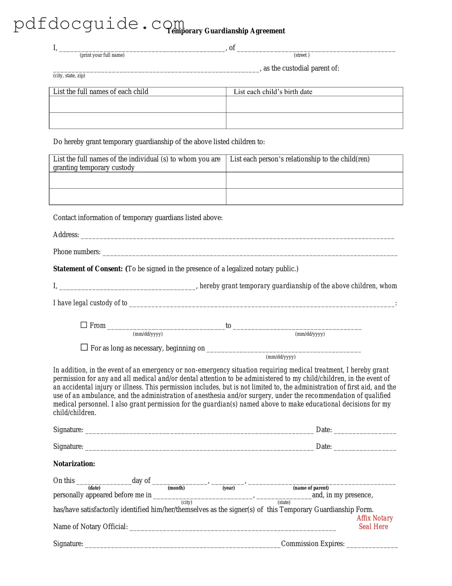 Temporary Custody Form
