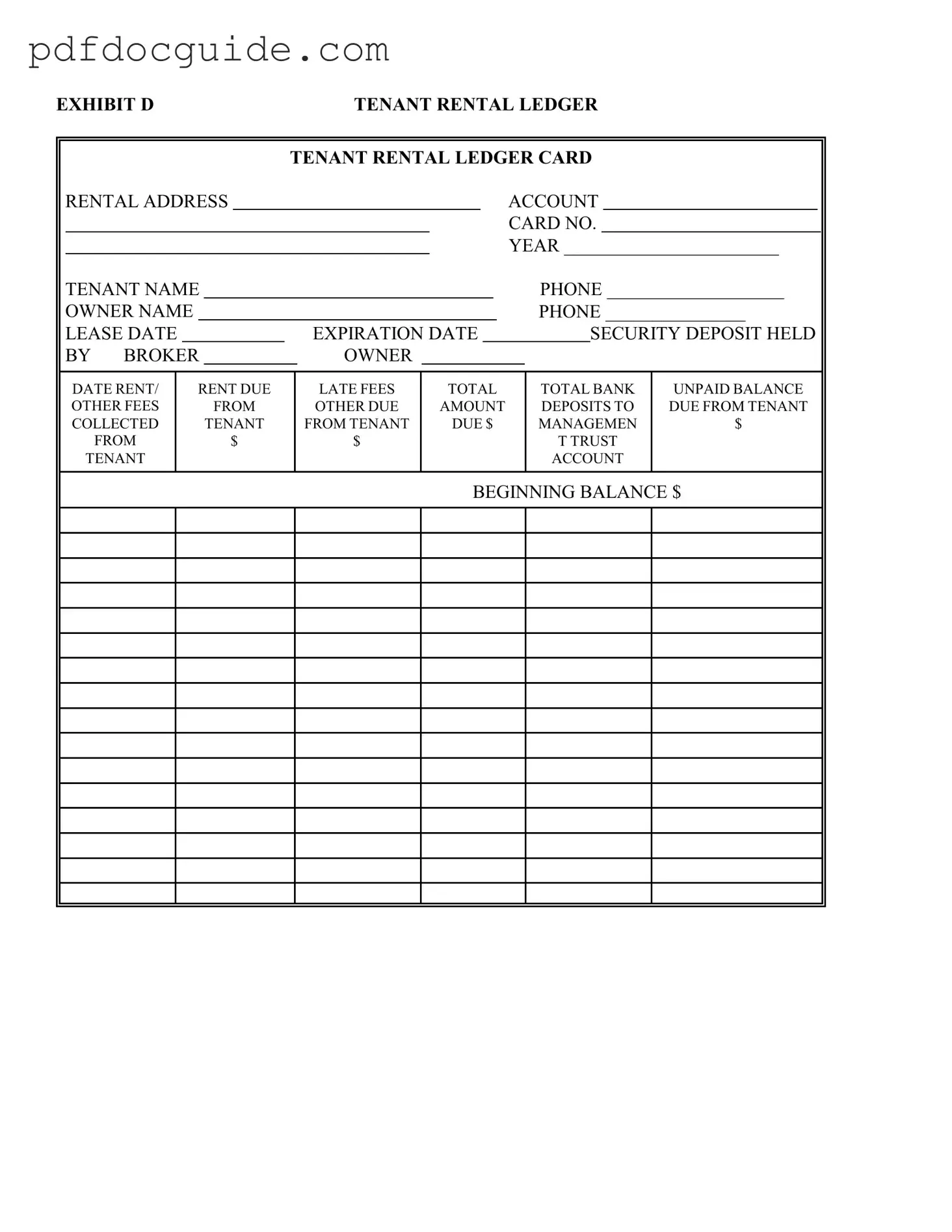 Tenant Ledger Card Form