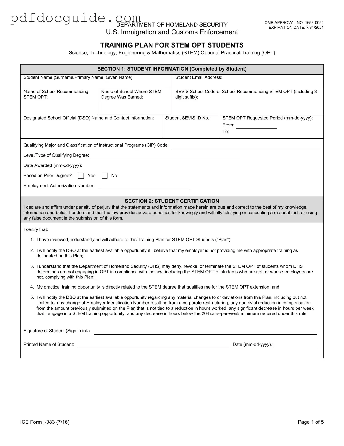 ICE I-983 Form