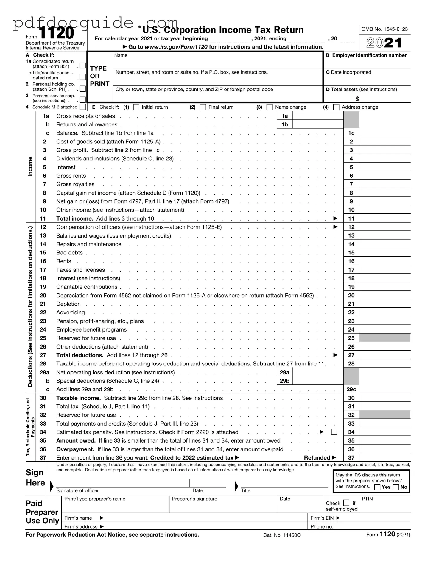 IRS 1120 Form