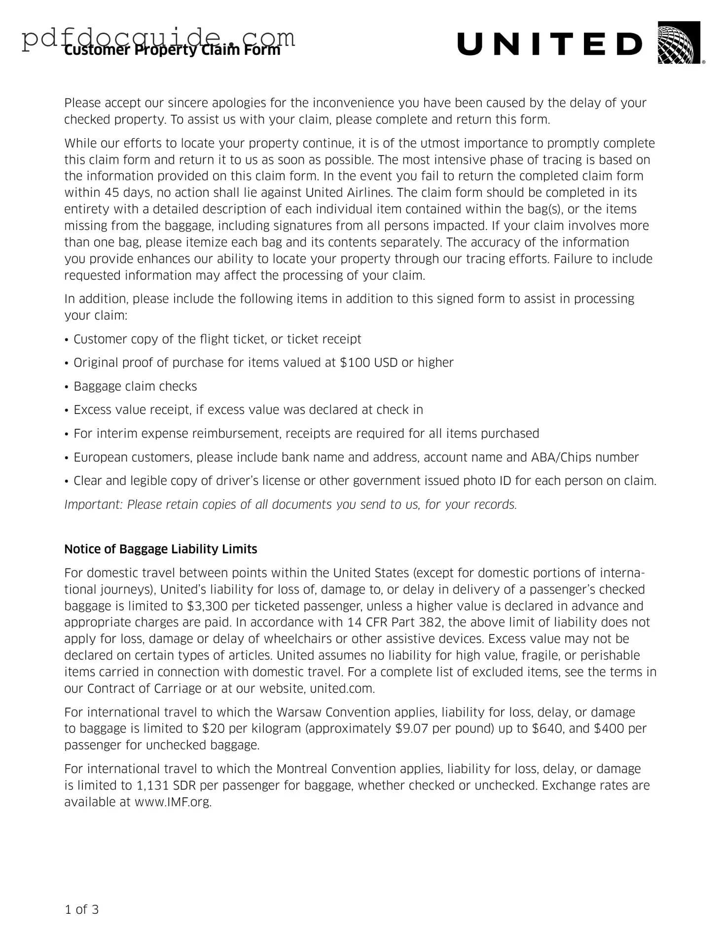 United Airlines Form