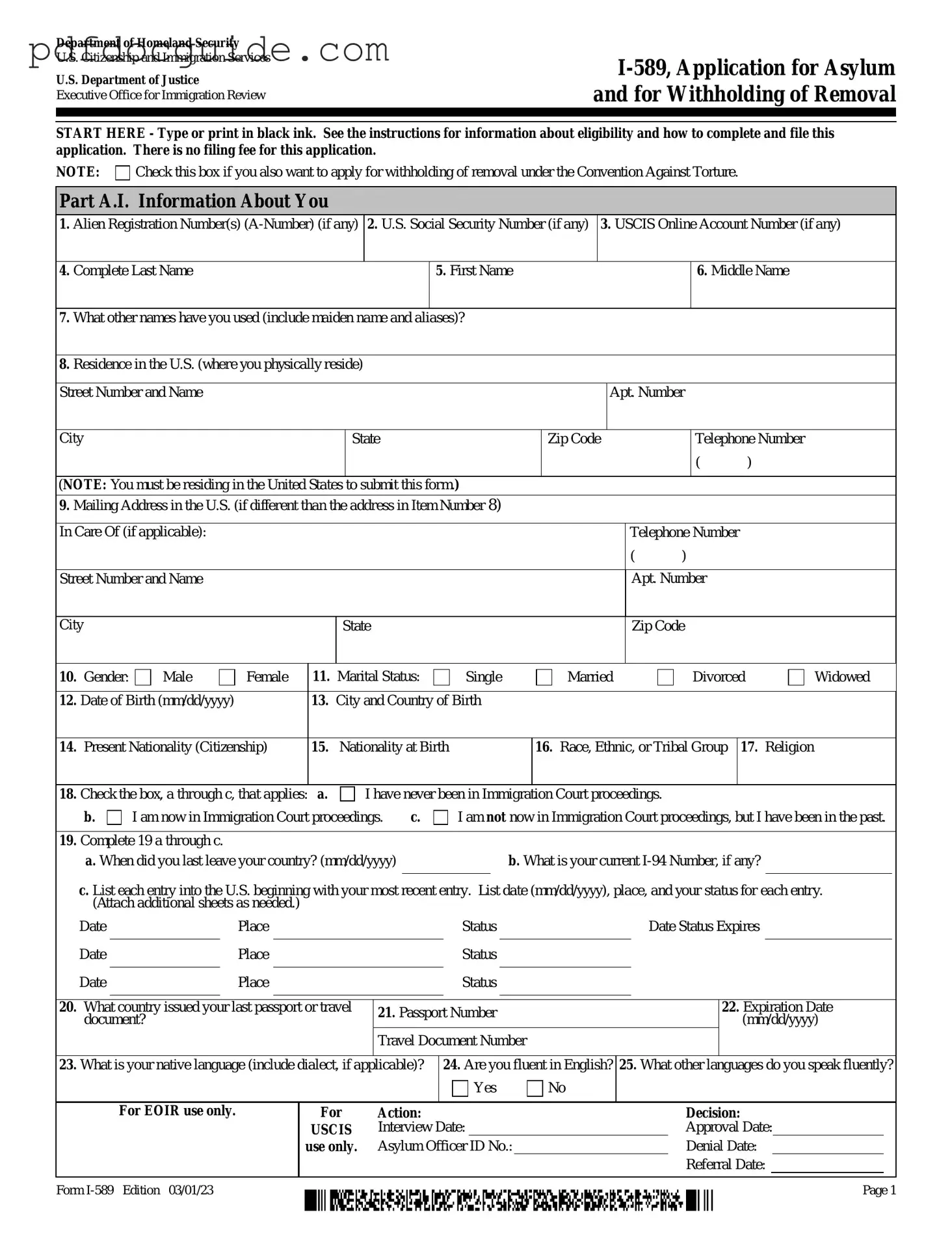 USCIS I-589 Form
