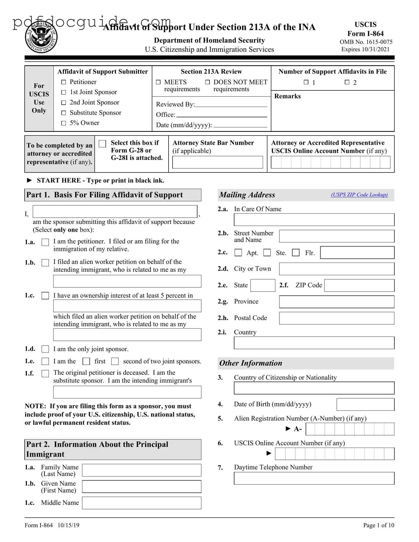 USCIS I-864 Form