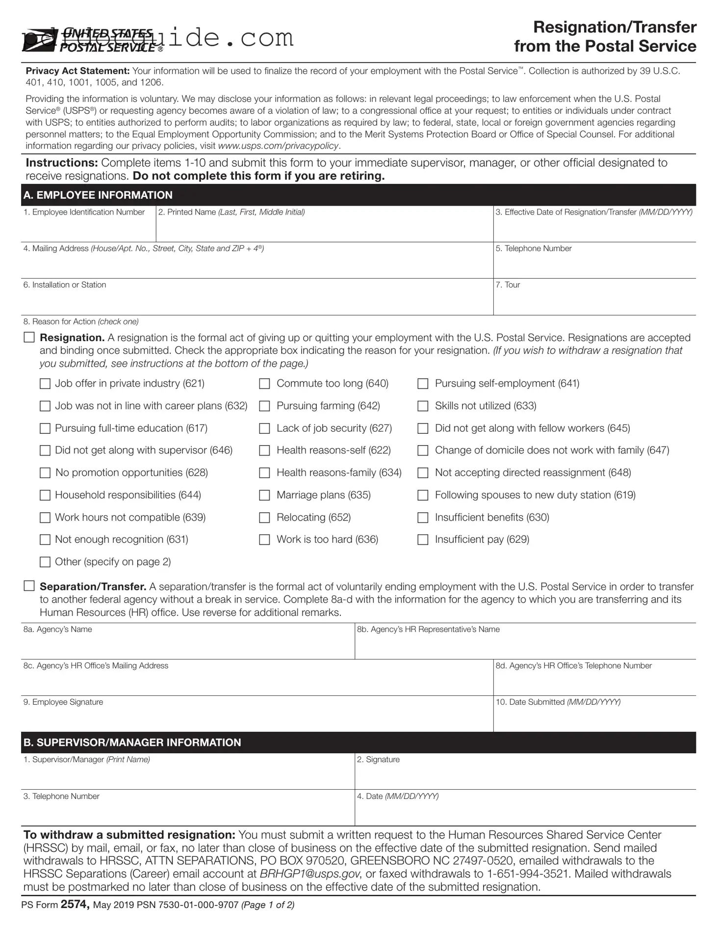 Usps Resignation Form