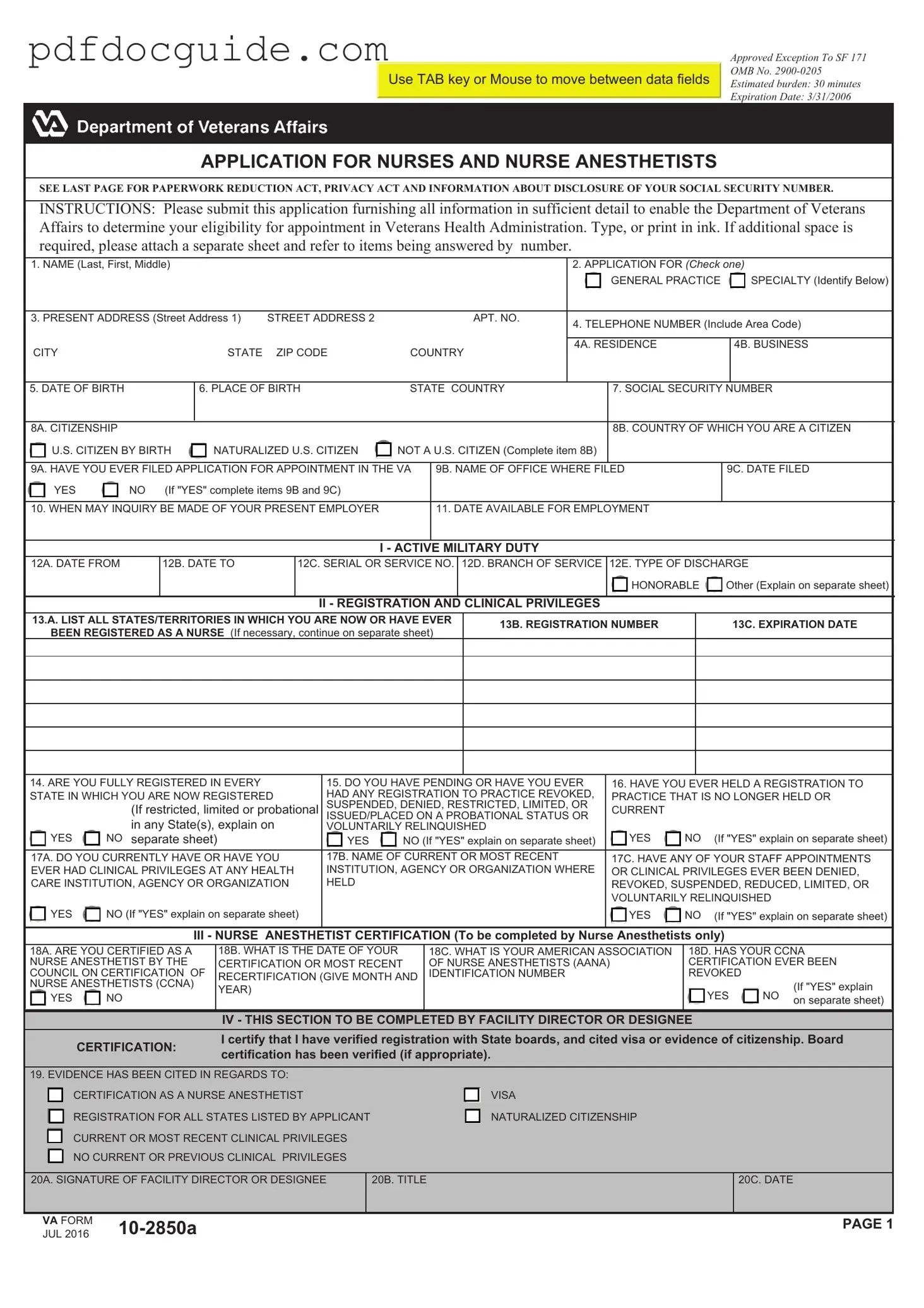 VA 10-2850a Form