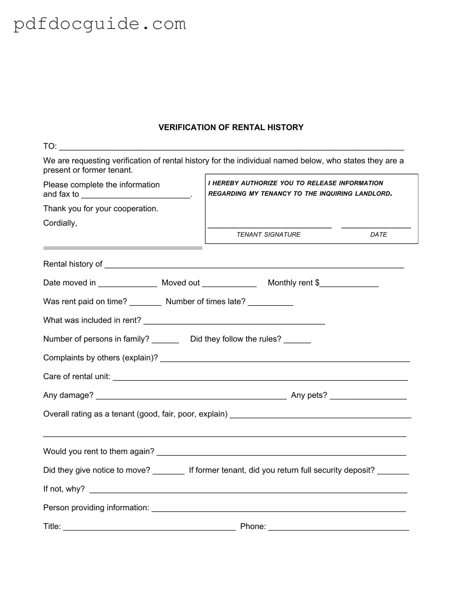 Verification Rental Form
