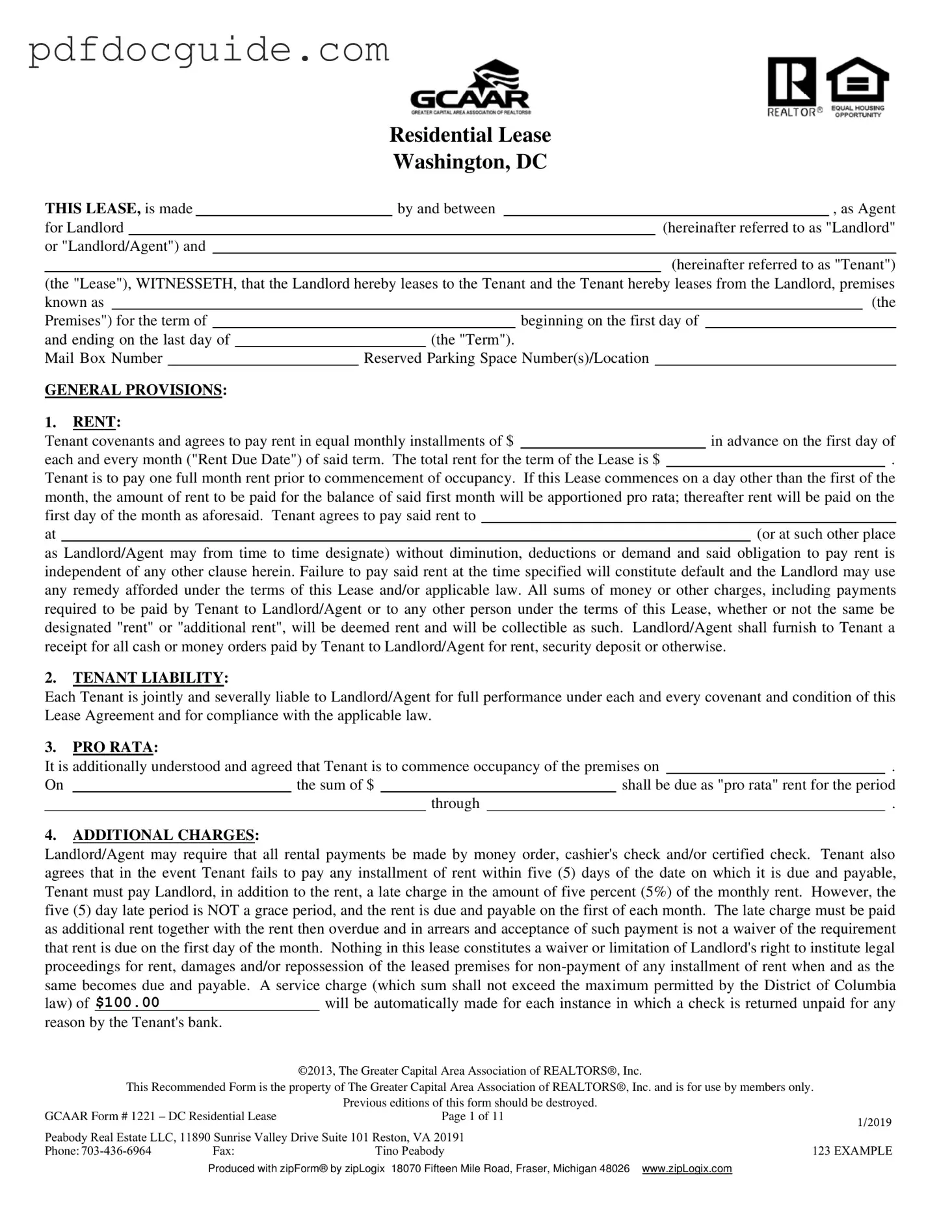 Washington Dc Residential Lease Agreement Form
