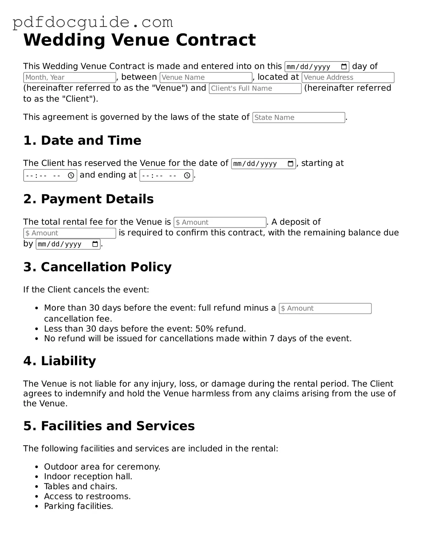 Attorney-Verified Wedding Venue Contract Template
