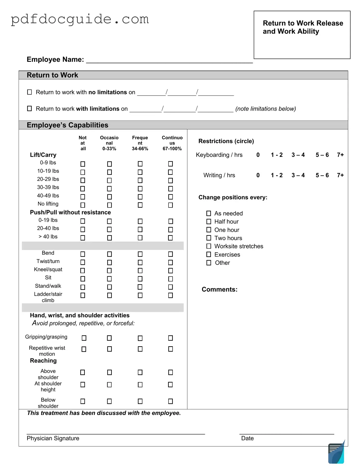 Work Release Form
