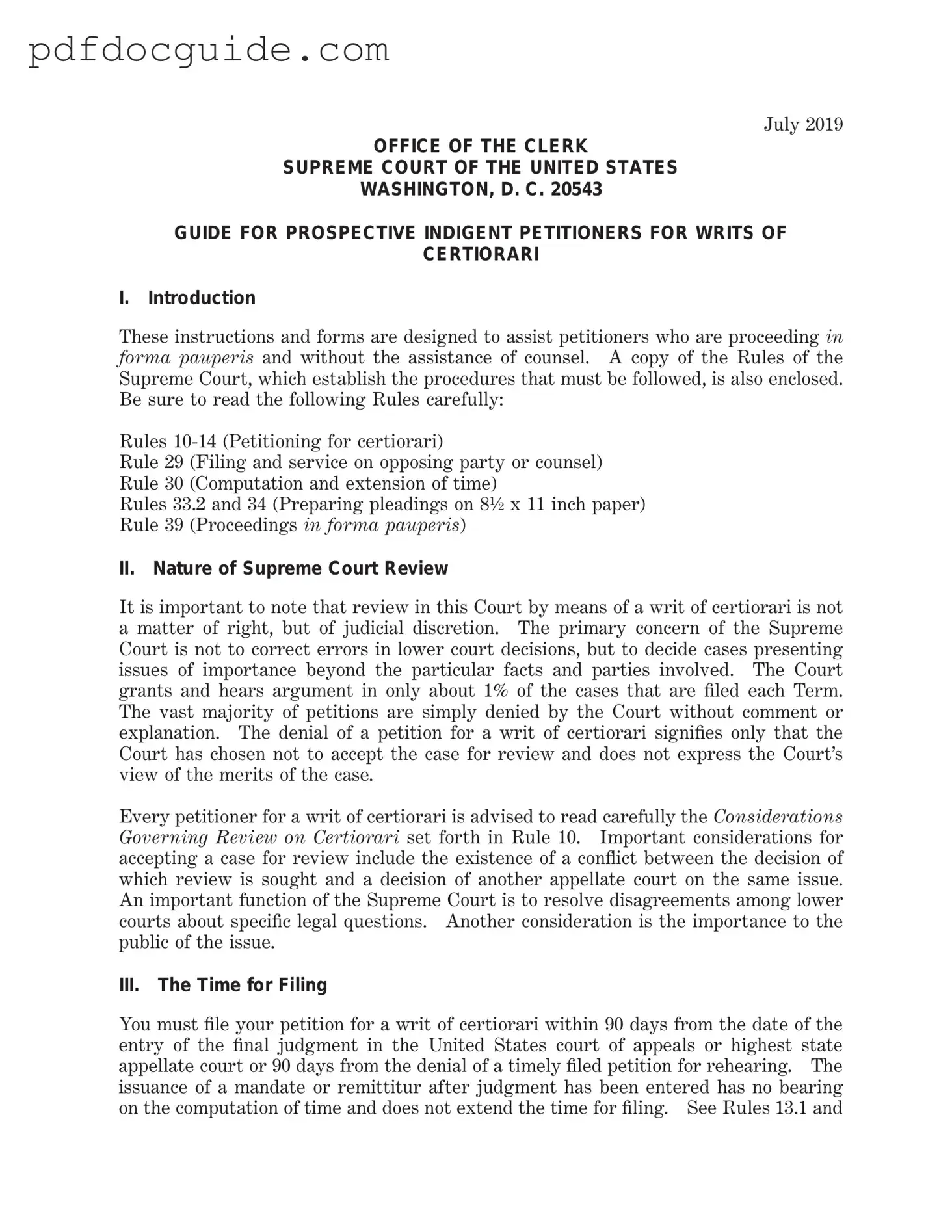 Writ Of Certiorari Form